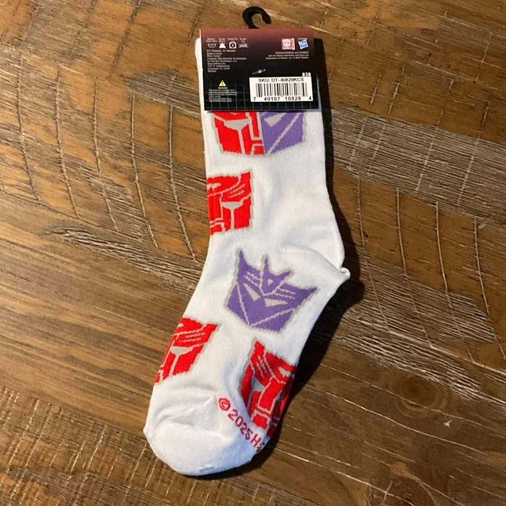 NEW Transformers Kids Crew Socks White Autobot Decepticon Logo Ages 7-10 Hasbro